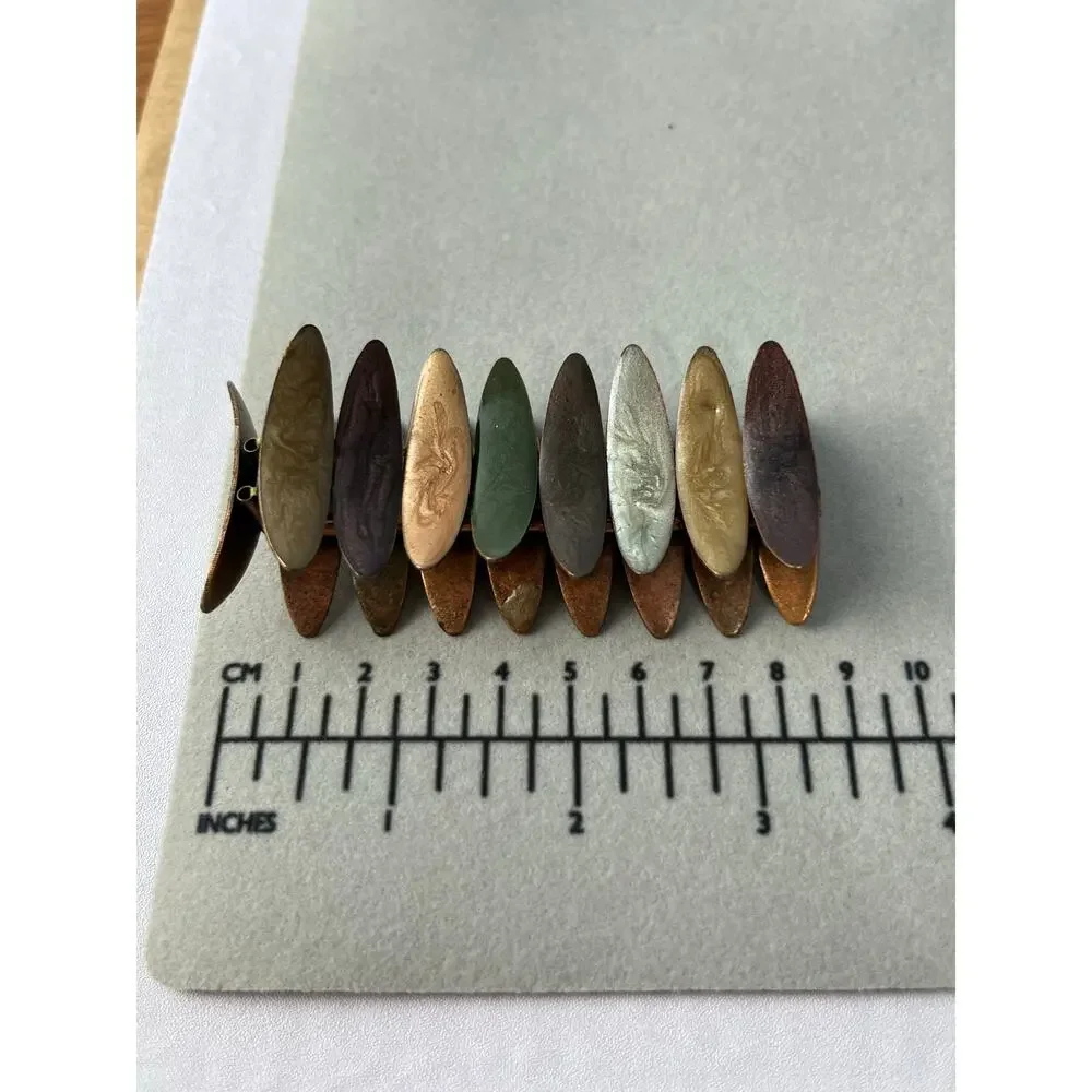 VTG Copper Tone Enamel Convex Panels Stretch Bracelet Boho MCM Tribal